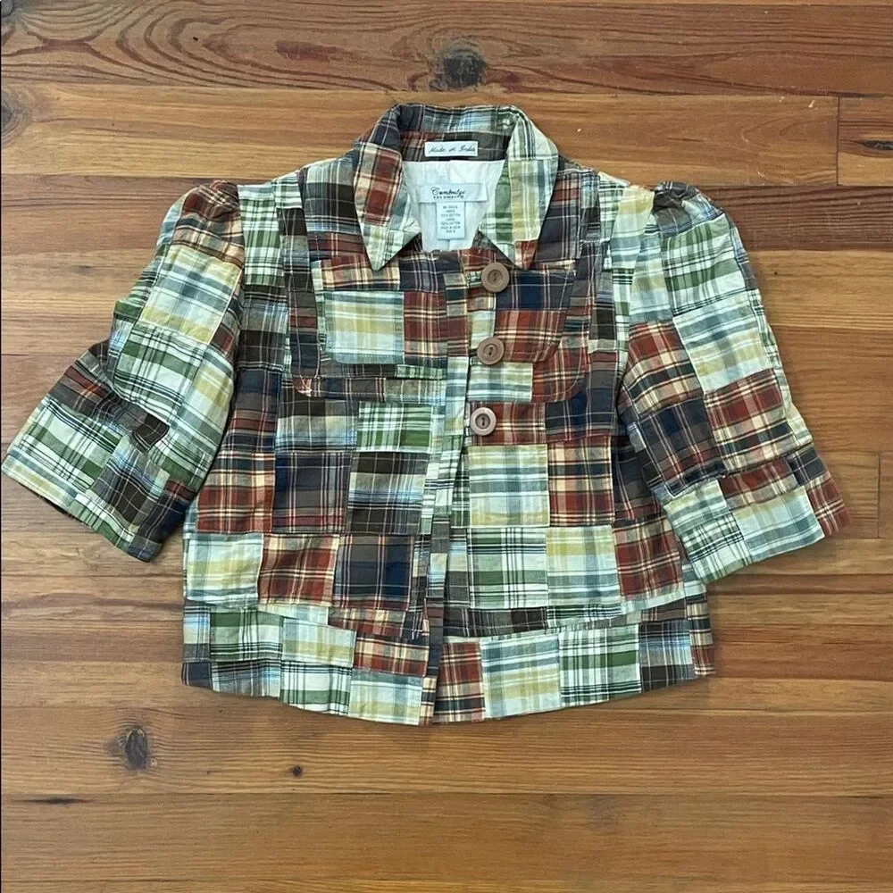 Cambridge Dry Goods VTG Madras Patchwork Plaid Cropped Jacket Womens Size Small - Picture 3 of 12